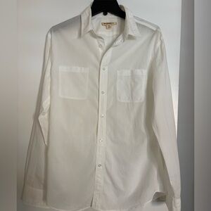 John Varvatos White Long-Sleeve Button-Up Shirt with Dual Chest Pockets